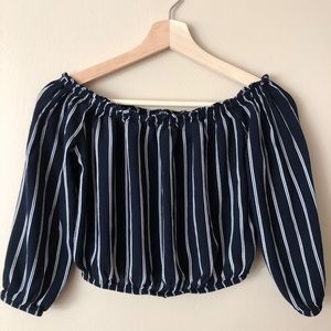 NWOT Brandy Melville Navy Off the Shoulder Crop Top